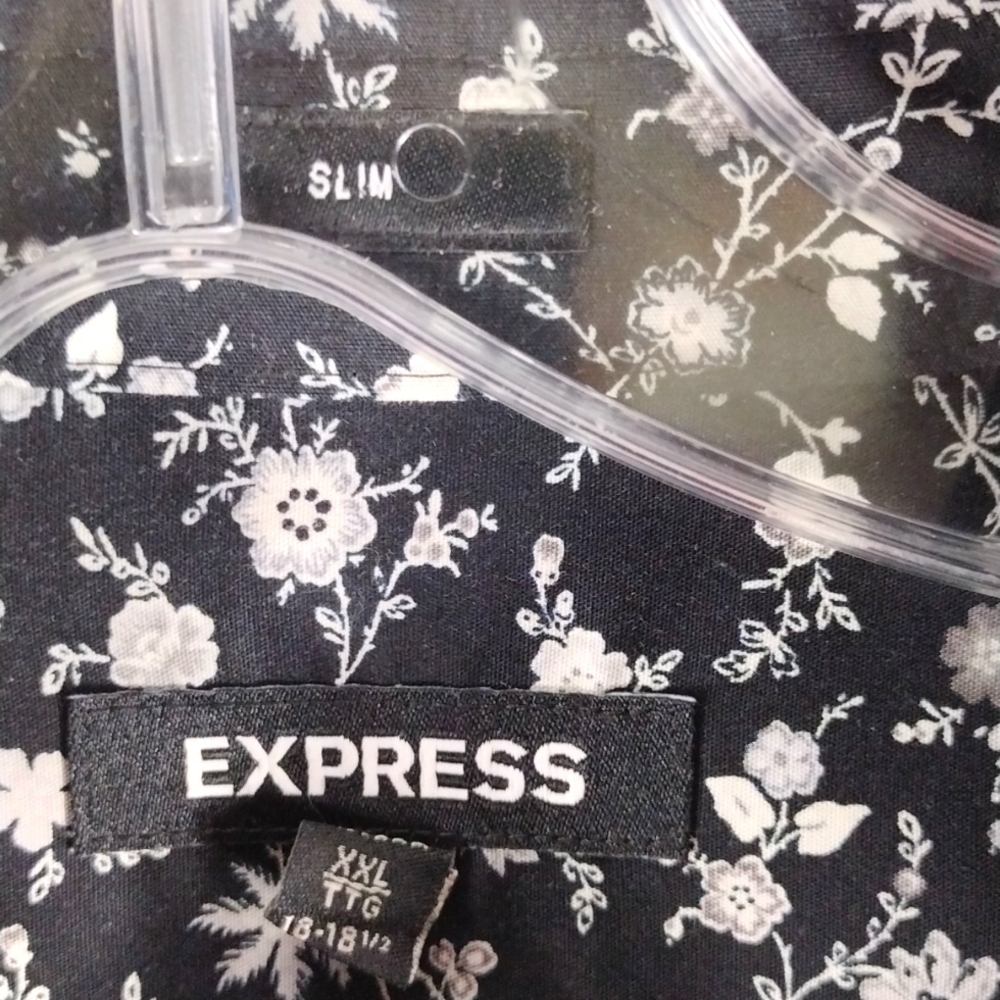 EUC Express Mens XXL Slim Fit Black Casual Button Down Shirt - Picture 2 of 5